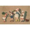 n°27639 - Fantaisie - Enfants en fil indienne et un teckel , apportant des bouquets