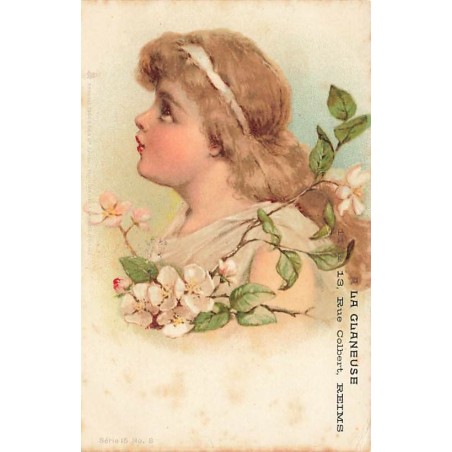 n°27641 - Raphael Tuck - Publicité - A la Glaneuse - Fillette près d'une branche fleurie