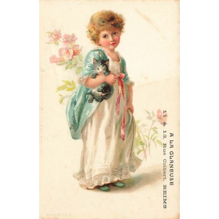 n°27644 - Raphael Tuck - Publicité - A la Glaneuse - Fillette portant un chat