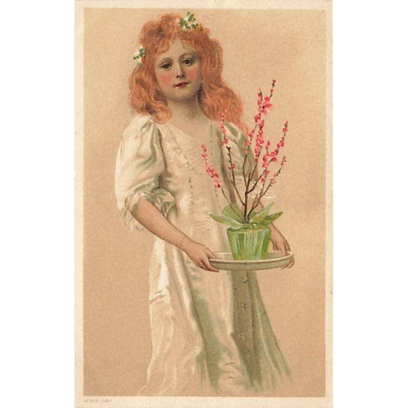 n°27647 - Fantaisie - Raphael Tuck - Fillette portant une plante sur un plateau