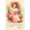 n°27650 - Fantaisie - Clapsaddle - Fillette assise sur un banc, tenant des marguerites