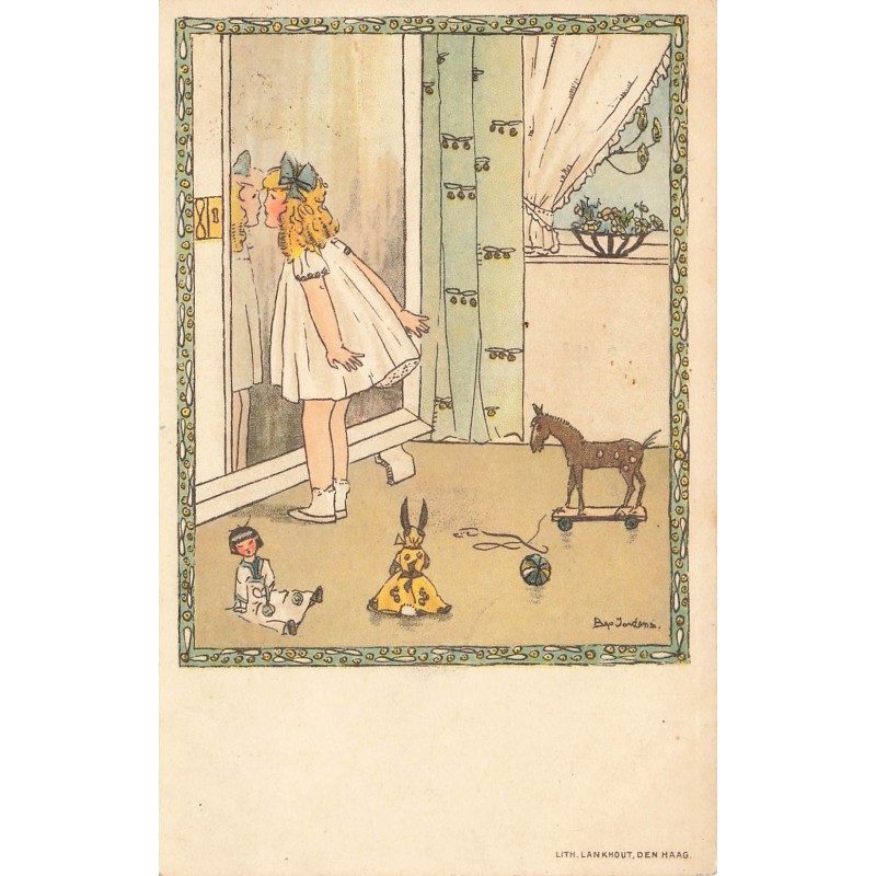n°27651 - Illustrateur Bep Jordens - Jeune fille dans sa chambre, embrassant son reflet dans un miroir