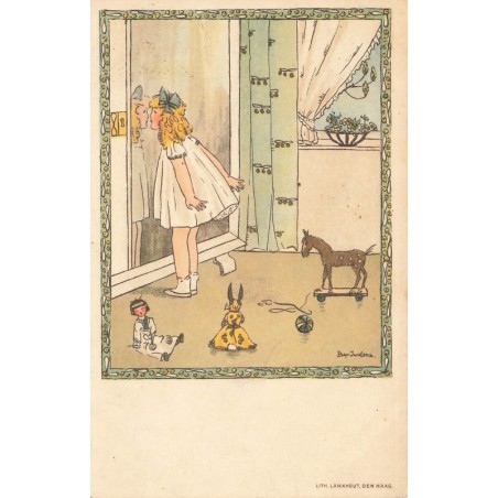 n°27651 - Illustrateur Bep Jordens - Jeune fille dans sa chambre, embrassant son reflet dans un miroir