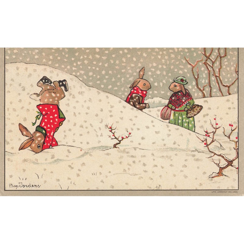 n°27652 - Illustrateur Bep Jordens - Lapins habillés jouant dans la neige