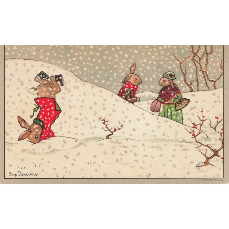 n°27652 - Illustrateur Bep Jordens - Lapins habillés jouant dans la neige