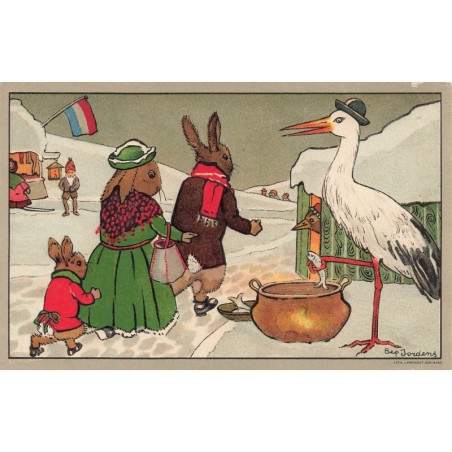 n°27653 - Illustrateur Bep Jordens - Lapins habillés passant devant une cigogne