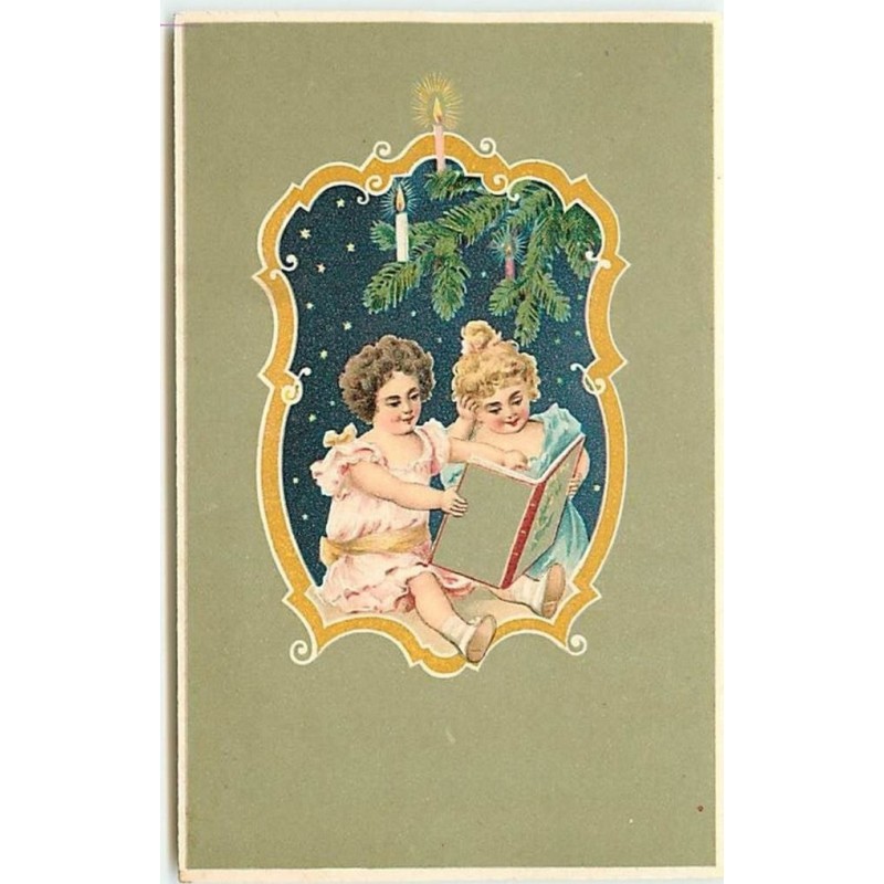 n°13125 - Fillettes lisant sous un sapin