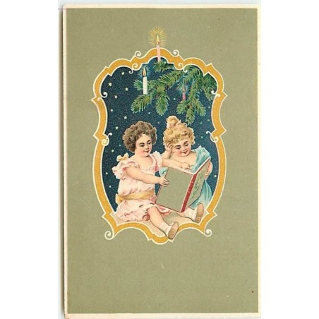 n°13125 - Fillettes lisant sous un sapin