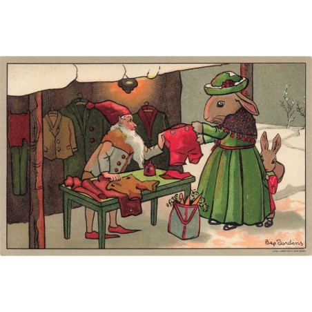 n°27655 - Illustrateur Bep Jordens - Lapins habillés achetant un pantalon à un lutin