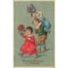 n°27676  - Carte Gaufrée - Anniversaire - MSIB 14066 - Enfants apportant des fleurs