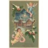 n°27681 - Carte Gaufrée - MSIB - Fröhliche Weihnachten - Anges autour d'un village dans la nuit