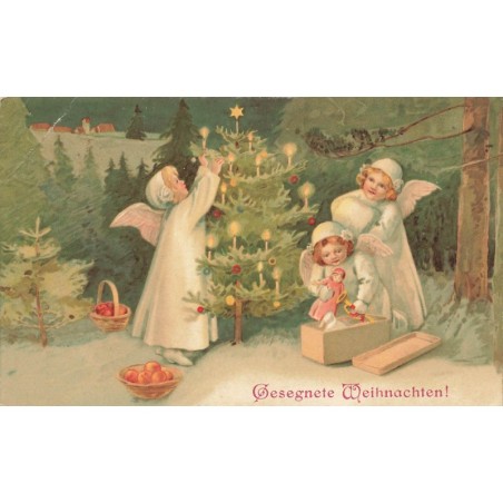 n°27684 - Noël - Gesegnete Weihnachten - Anges décorant un sapin, et déposant des jouets