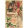 n°27686 - Carte Gaufrée - A Merry Christmas - Enfants regardant un ange gardien par la fenêtre