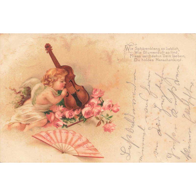 n°27698 - Fantaisie - Ange près d'un violon - Eventail