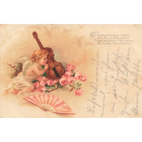 n°27698 - Fantaisie - Ange près d'un violon - Eventail