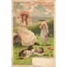 n°27709 - Illustrateur Mailick - Enfants et jeune fille dans un pré, avec un teckel