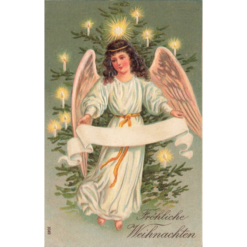n°27712 - Carte Gaufrée - Noël - Fröhliche Weihnachten - Ange gardien tenant un parchemin