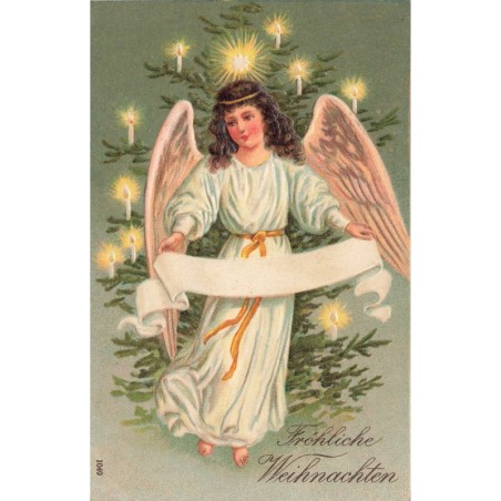 n°27712 - Carte Gaufrée - Noël - Fröhliche Weihnachten - Ange gardien tenant un parchemin