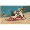 n°27724 - Noël - En glaedelig Julefest - Jeune couple sur une luge sous la neige