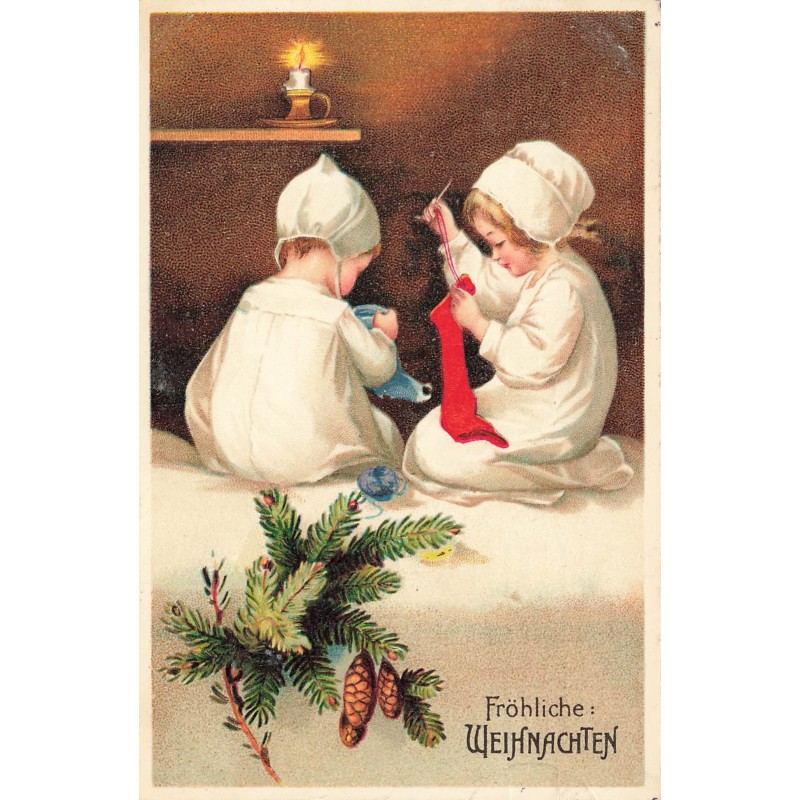 n°27727 - Clapsaddle - Fröhliche Weihnachten - Fillettes reprisant des chaussettes