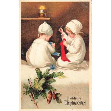 n°27727 - Clapsaddle - Fröhliche Weihnachten - Fillettes reprisant des chaussettes