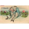 n°27728 - Carte Gaufrée - 1er Avril - Deux poissons dansant - Poissons habillés