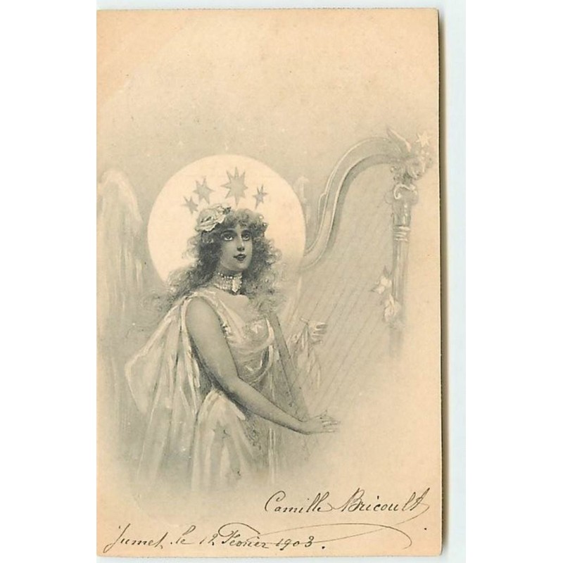 n°13145 - Ange gardien jouant de la harpe