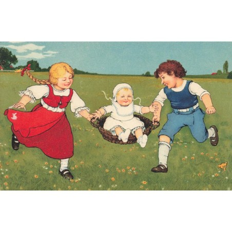 n°27745 - Fantaisie - Flatscher - Enfants portant un bébé dans un panier