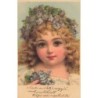 n°27750 - Carte avec des perles - Style Brundage, Clapsaddle - Fillette avec une couronne de violettes dans les cheveux