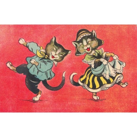n°27759 - Illustrateur Jean d'Aurian - Animaux Habillés  - Couple de chat dansant