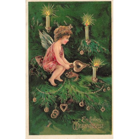 n°27763 - Carte Gaufrée - Noël -Ein frohesWeihnachtsfest - Ange éteignant une bougie avec un souflet