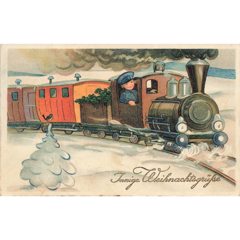 n°27764 - Noël - Innige Weihnachtsgrüsse - Garçon conduisant un train