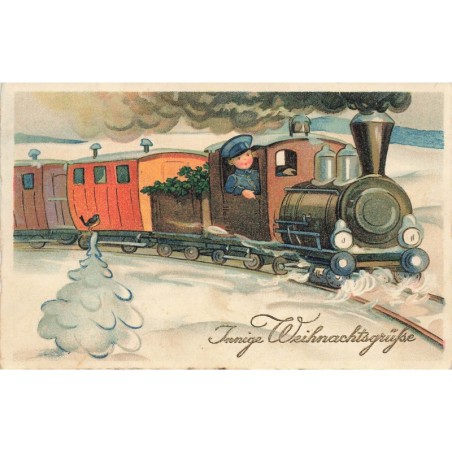 n°27764 - Noël - Innige Weihnachtsgrüsse - Garçon conduisant un train