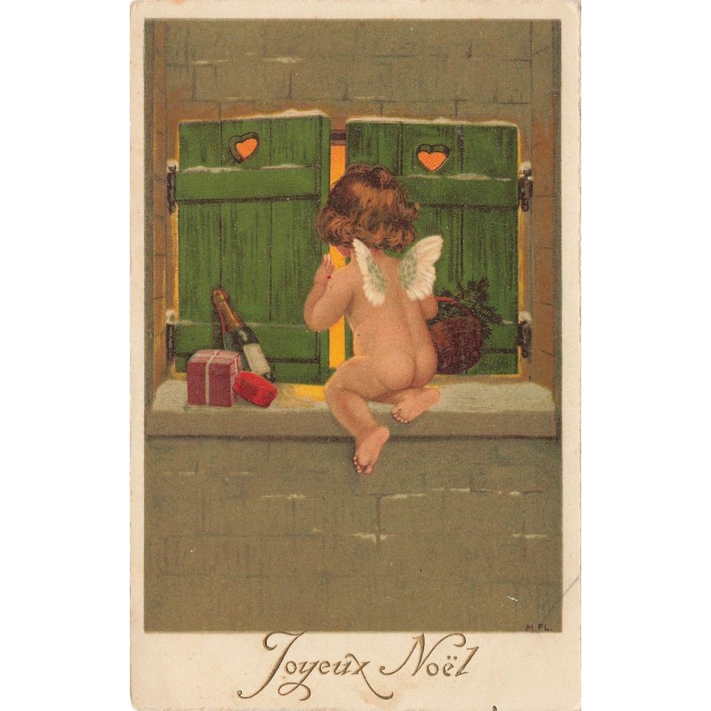 n°27765 - Flatscher -Joyeux Noël - Ange regardant en entrebaillant des volets