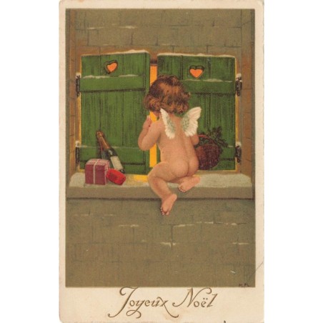 n°27765 - Flatscher -Joyeux Noël - Ange regardant en entrebaillant des volets