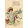 n°27766 - Carte Gaufrée - SER 222 - Bonne Année - Jeune fille tombant en faisant du patins à glace