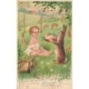 n°27773 - Carte Gaufrée - MSIB 13508 - Fröhliche Ostern - Lièvre montrant des oeufs à un bébé