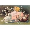 n°27778 - Carte Gaufrée - Pâques - Fröhliche Ostern - Chatons autour d'un poussin sur un oeuf - chat - cat