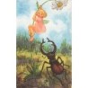 n°27783 - Fantaisie - H. Dockal - Petite elfe accrochée à une marguerite pour se protéger d'un scarabée