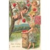 n°27787 - Carte Gaufrée - SER 624 - Coeur d'enfant, coeur aimant - Anges cueillant des coeurs