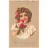 n°27791 - Carte Gaufrée - Fantaisie - Portrait d'une fillette tenant un bouquet de roses
