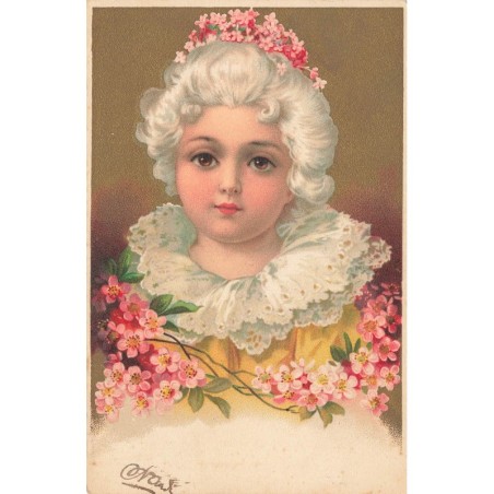 n°27796 - Fantaisie - Clapsaddle - Portrait d'une jeune fille avec une branche fleurie