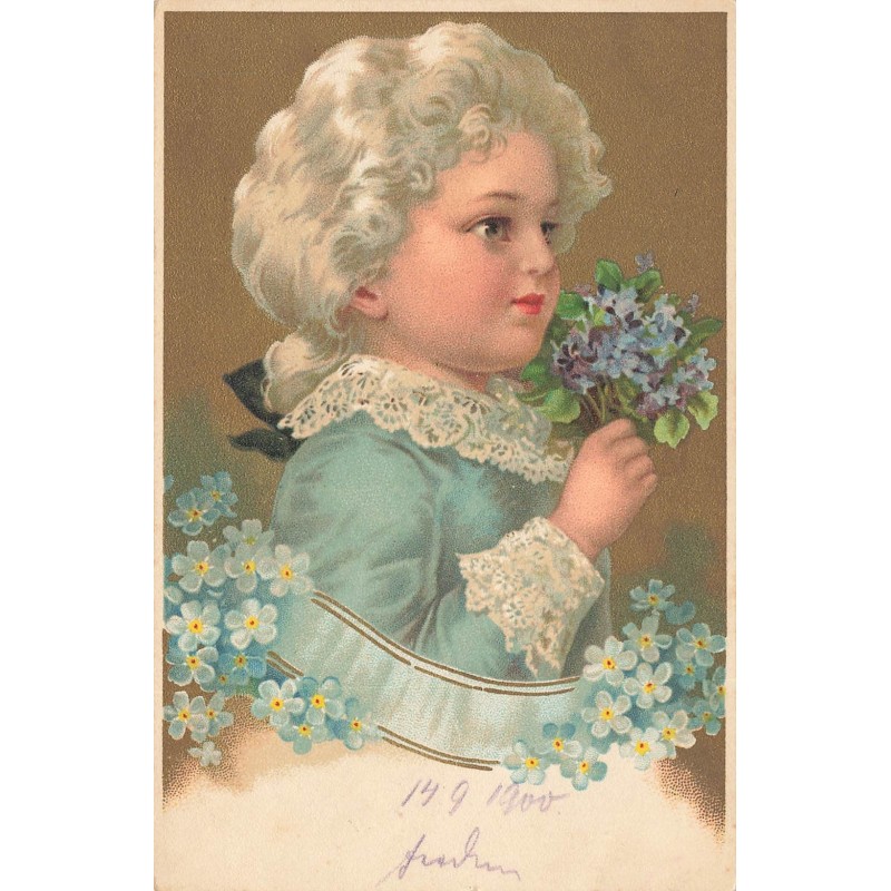 n°27800 - Fantaisie - Clapsaddle - Jeune garçon de profil avec du myosotis