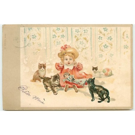 n°13159 - Fillette entourée par des chats