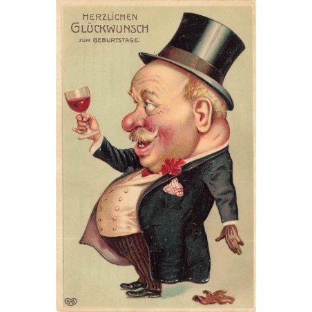 n°27817 - Carte Gaufrée - Anniversaire - Herzlichen Glückwunsch zum Geburtstage - Homme trinquant
