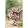 n°27819 - Carte Gaufrée - Nouvel An - SER 276 - Enfant assis près de cochons