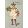 n°27822 - Carte Gaufrée - Glückliches Neujahr - Jeune femme portant un cochon et un bouquet de trèfles