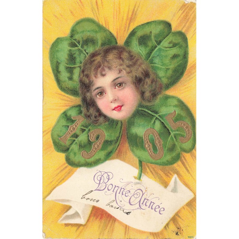 n°27826 - Carte Gaufrée - Nouvel An - Bonne Année 1905 - Tête d'enfant