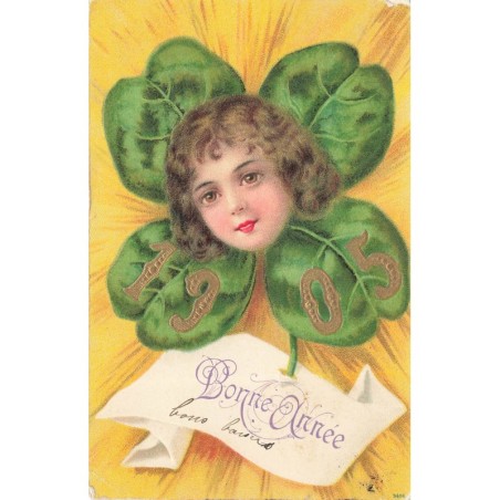 n°27826 - Carte Gaufrée - Nouvel An - Bonne Année 1905 - Tête d'enfant