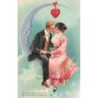 n°27836 - Carte Gaufrée 6859 - Notre jeune amour est si grand ... - Couple assis sur un croissant de lune humanisé